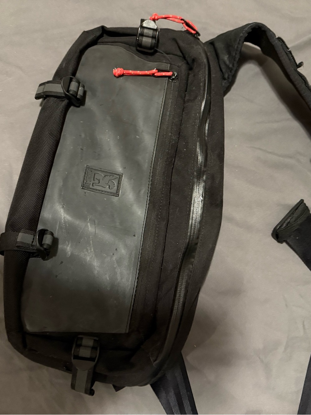 Black Men's Sling Belt Bag with Red Accents